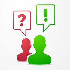 Poster - vektor illustration 2 personen sprechblase frage antwort in rot und grün