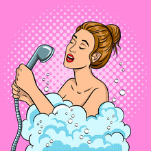 Girl Singing In The Shower Pop Art Vector