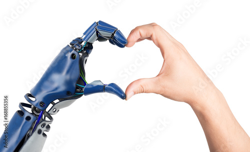Cuadros en Lienzo Heart shaped by human and robot hands
