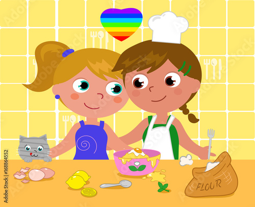 Lesbian couple cooking happily vector illustration Stock Vector | Adobe ...