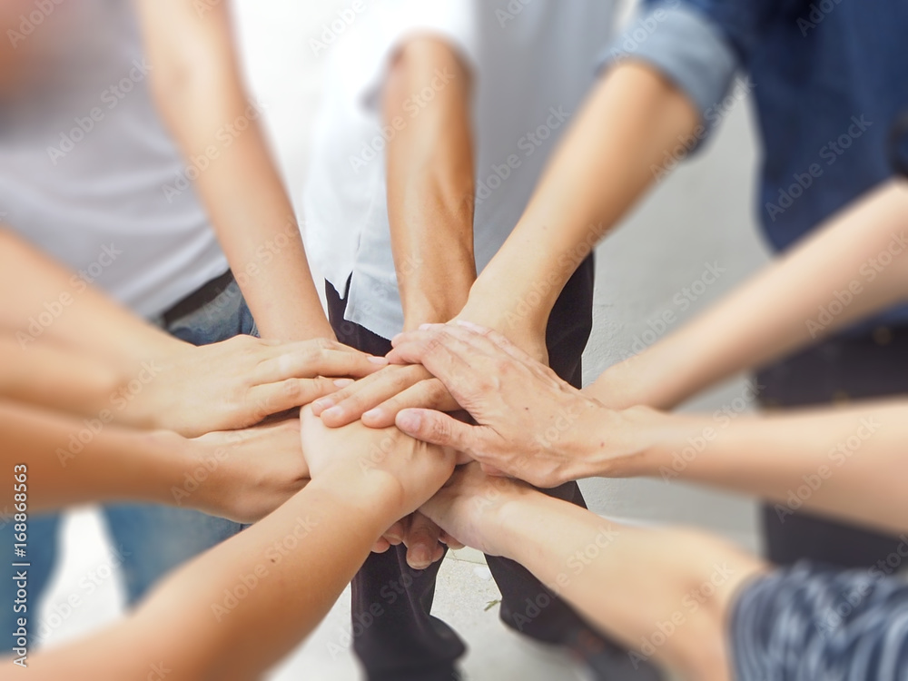  Stock photo ID: 631261046In selective focus of Business group  Hands together Joining teamwork concepts.Collaborate project.Cross processing and Split tone new trend like process - obrazy, fototapety, plakaty 