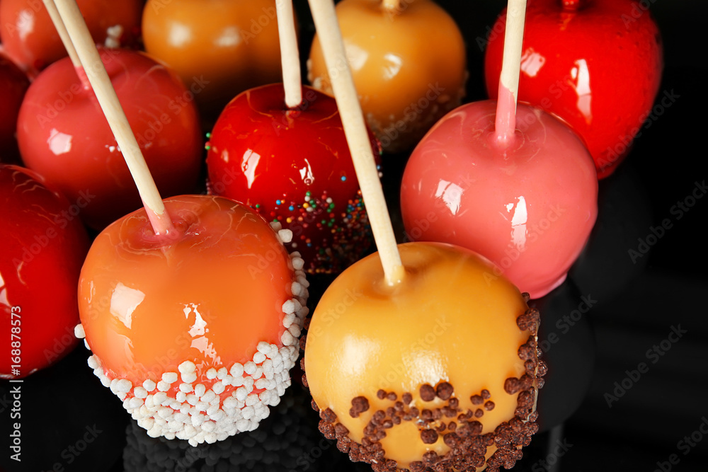 Delicious candy apples, closeup