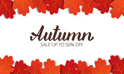 Wall Mural - autumn sale. banner with maple leaves frame and trendy autumn brush lettering. seasonal fall sale ca
