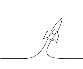 Continuous line drawing. Start up rocket icon. Vector illustration.