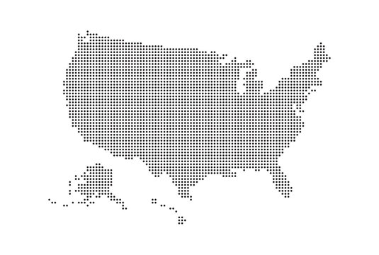 Fototapete - Dotted style map of USA and white background