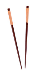 Wooden pairs of chopsticks on white background