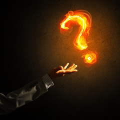Aufkleber - Concept of help or support with fire burning question mark