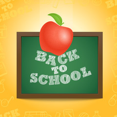 Poster - Back to scholl concept. Falling apple to the letters on the blackboard
