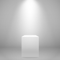 Poster - White illuminated stand on the wall. Vector mockup