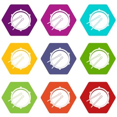 Poster - Drum icon set color hexahedron