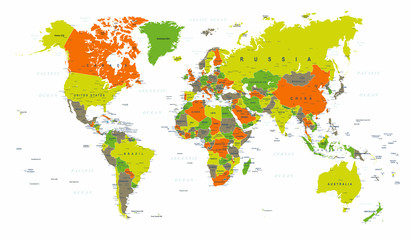  World Map Political Green Orange Vector