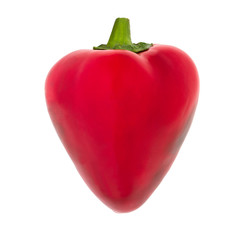 Sweet red pepper bell in shape of heart, isolated on white background