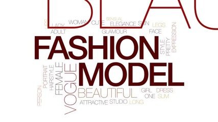 Wall Mural - Fashion model animated word cloud, text design animation. Kinetic typography.