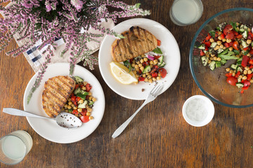 Sticker - Summer Vegetarian Salad with bread toasts and homemade lemonade