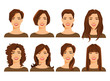 vector illustration of young woman's face with different hair style on white background