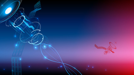 Aufkleber - Communication technology. Wireframe background. The satellite transmits the signal from space to earth. technological abstraction. VECTOR
