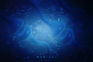 Poster - synapse and neuron cells sending electrical chemical signals. 3d rendering
