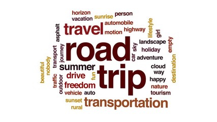 Wall Mural - Road trip animated word cloud, text design animation.