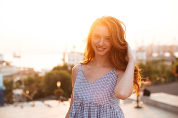 Sticker - Close up picture of Beauty Young Ginger girl in dress