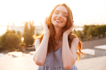 Sticker - Close up picture of Smiling Beauty ginger woman in dress