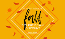 Autumn Fall Gold Sale Poster Or September Shopping Promo Banner Autumnal Discount