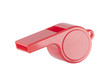 Red plastic whistle on a white background with clipping path