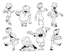 Set Of Cute Hand Drawing Halloween Zombie Illustrations