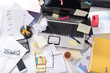 Leinwandbild Motiv Messy and cluttered desk