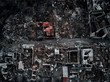 Old home after fire and burned everything in the area. top view and Take from drone
