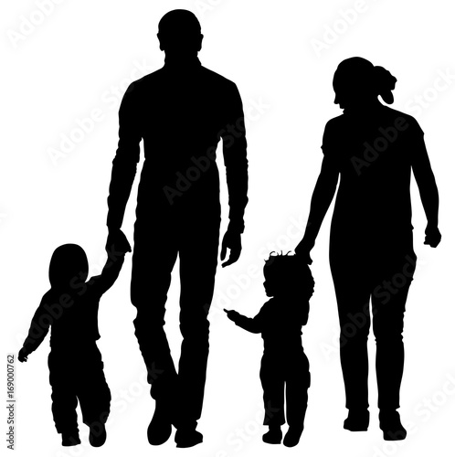 Download Happy young family holding hands vector silhouette ...
