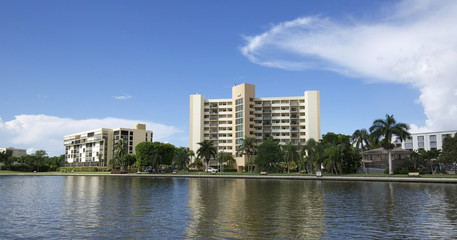 Wall Mural - Fort Myers Beach bay side skyline view as seen from the water.