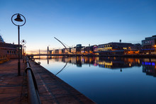 Liffey River Promenade In The Early Morning. Dublin, Ireland.