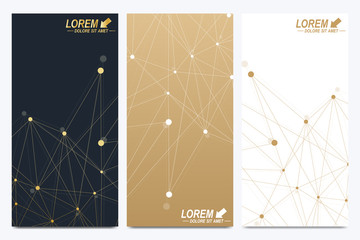 Poster - Modern golden set of vector flyer, banners. Modern stylish polygonal pattern with connected line and dots. Molecule and communication background for medicine, science, technology, chemistry.