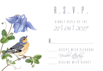 Blue flower bird R.S.V.P. card