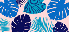 Blue Leaves Tropical Scene With Pink Background
