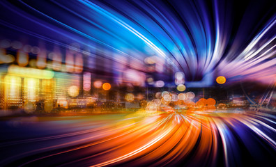 Poster - Abstract Motion light tails and City background