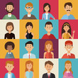 colorful background of square buttons with half body group people of the world diversity vector illustration
