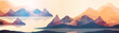 Geometric Coast Mountains and Sunset Background Panorama - Vector Illustration