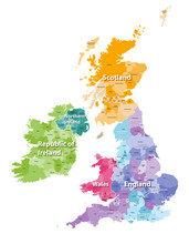 British Isles Map Colored By Countries And Regions