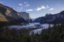 The View Of The Yosemite Valley From The Tunnel Entrance To The Valley At Sunrise. Yosemite National Park, California