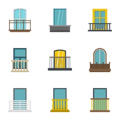 Poster - exterior balcony icon set, flat style