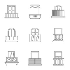 Wall Mural - House balcony icon set, outline style
