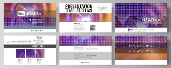 Business templates in HD format for presentation slides. Easy editable abstract vector layouts in flat style. Bright color colorful design, beautiful futuristic background.
