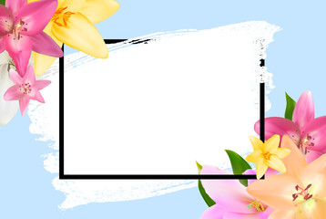 Abstract Frame with Lily Flower. Natural Background. Vector Illu