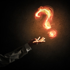 Aufkleber - Concept of help or support with fire burning question mark