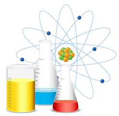 beakers filled with colorful liquid