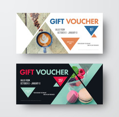 Poster - Vector Design gift black and white voucher with triangular elements for the photo