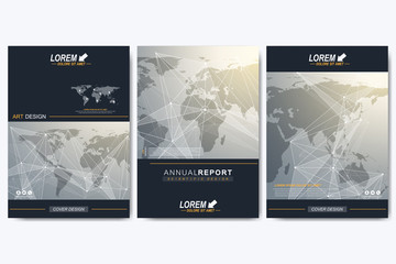 Aufkleber - Modern vector template for brochure, Leaflet, flyer, advert, cover, catalog, magazine or annual report. Geometric background communication with Political World Map. Lines plexus. Card surface.
