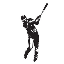 Baseball Player Batter, Abstract Vector Silhouette, Front View