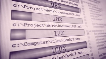 Poster - download and upoad files process bars on lcd computer screen. internet technology concept.